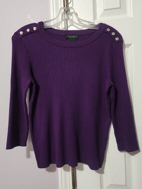 Investments Purple Ribbed Shoulder-Button Long Sleeve Top